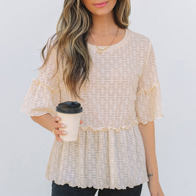 Oaklyn Textured Ruffled Short Sleeve Blouse