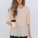  Oaklyn Textured Ruffled Short Sleeve Blouse