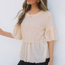  Oaklyn Textured Ruffled Short Sleeve Blouse