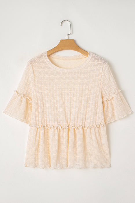 Oaklyn Textured Ruffled Short Sleeve Blouse