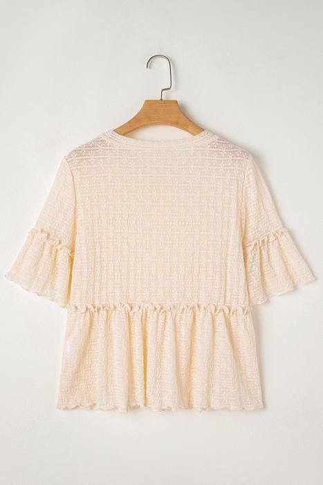 Oaklyn Textured Ruffled Short Sleeve Blouse