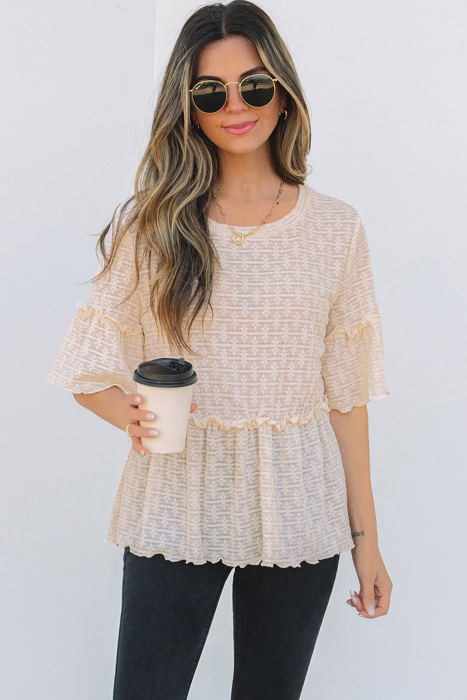 Oaklyn Textured Ruffled Short Sleeve Blouse