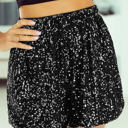 Black Medium Oaklynn Sequin High Waist Casual Shorts