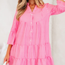 Pink Stripe Large Oaklynn Tiered Flowy Mini Dress