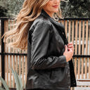  Olive Faux Leather Buttoned Front Boxy Jacket