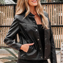  Olive Faux Leather Buttoned Front Boxy Jacket