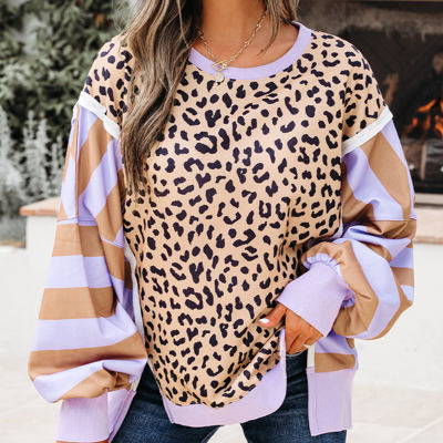 Olivia Stripe Leopard Casual Sweatshirt