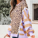  Olivia Stripe Leopard Casual Sweatshirt