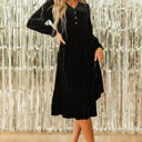  Olivia Velvet Buttoned Puff Sleeve V Neck Split Midi Dress