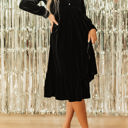  Olivia Velvet Buttoned Puff Sleeve V Neck Split Midi Dress