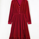 Red Large Olivia Velvet Buttoned Puff Sleeve V Neck Split Midi Dress