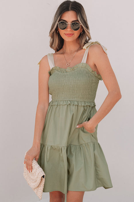 Opal Smocked Self-tie Straps Ruffled Dress