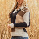  Paige Cable Knit Sleeve Buttons Collared Sweater