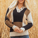  Paige Cable Knit Sleeve Buttons Collared Sweater