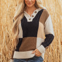  Paige Cable Knit Sleeve Buttons Collared Sweater
