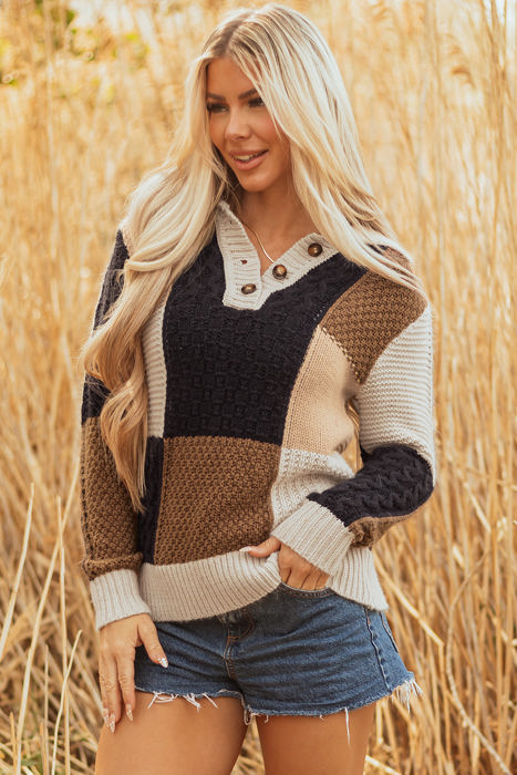 Paige Cable Knit Sleeve Buttons Collared Sweater