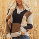 Paige Cable Knit Sleeve Buttons Collared Sweater