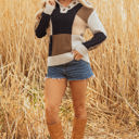  Paige Cable Knit Sleeve Buttons Collared Sweater