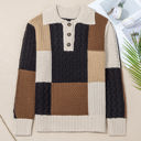  Paige Cable Knit Sleeve Buttons Collared Sweater