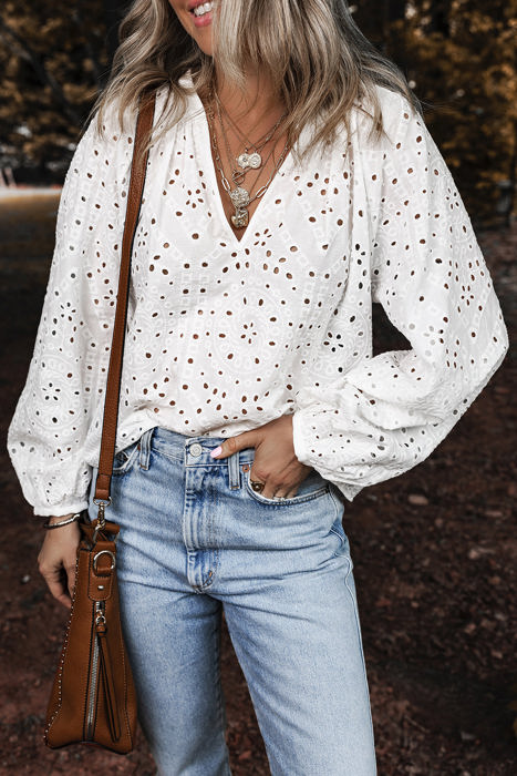 Paige Eyelet Embroidered Puff Sleeve Blouse