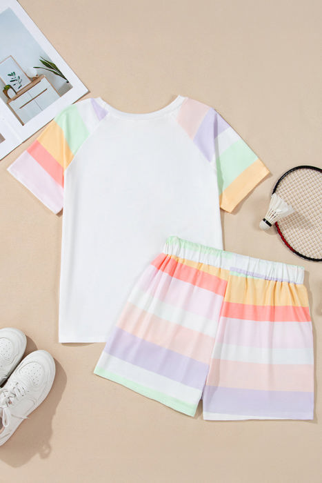 Paislee Rainbow Striped T Shirt and Shorts Set