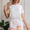 White Large Paislee Rainbow Striped T Shirt and Shorts Set