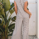  Paisley Checkered Buttoned Crew Neck Wide Leg Jumpsuit