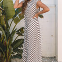 Paisley Checkered Buttoned Crew Neck Wide Leg Jumpsuit
