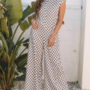  Paisley Checkered Buttoned Crew Neck Wide Leg Jumpsuit