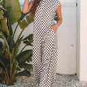  Paisley Checkered Buttoned Crew Neck Wide Leg Jumpsuit