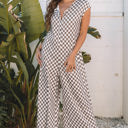  Paisley Checkered Buttoned Crew Neck Wide Leg Jumpsuit