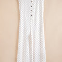 Apricot Large Paisley Checkered Buttoned Crew Neck Wide Leg Jumpsuit