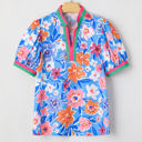  Paloma Floral Puff Sleeve Split Neck Blouse