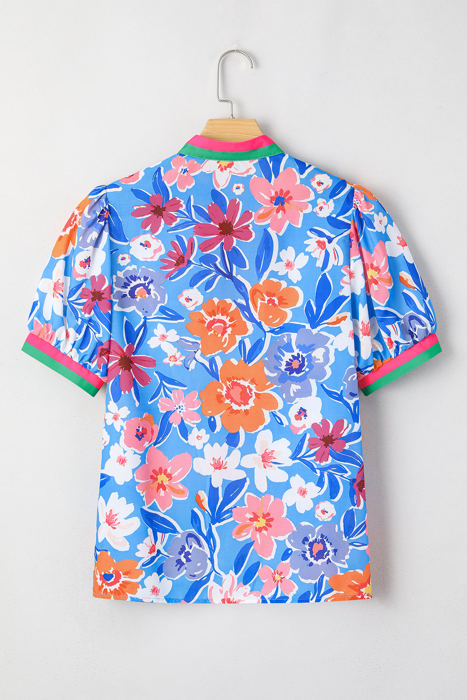 Paloma Floral Puff Sleeve Split Neck Blouse