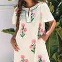  Paloma Floral Short Sleeve Split Neck Loose Mini Dress