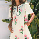  Paloma Floral Short Sleeve Split Neck Loose Mini Dress