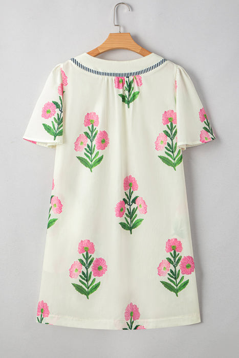 Paloma Floral Short Sleeve Split Neck Loose Mini Dress