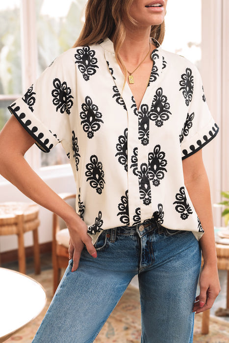 Paris Short Sleeve V Neck Blouse