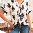  Paris Short Sleeve V Neck Blouse