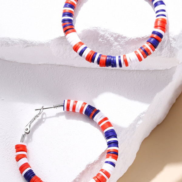 Patriotic Multicolored Bead Hoop Earrings