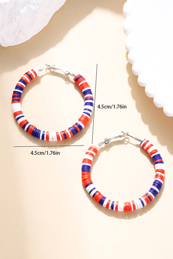 Patriotic Multicolored Bead Hoop Earrings