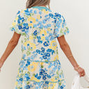  Payton Floral Striped Trim Puff Short Sleeve Dress