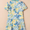  Payton Floral Striped Trim Puff Short Sleeve Dress