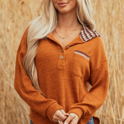 Payton Plaid Hood Patchwork Chest Pocket Henley Top
