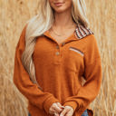  Payton Plaid Hood Patchwork Chest Pocket Henley Top