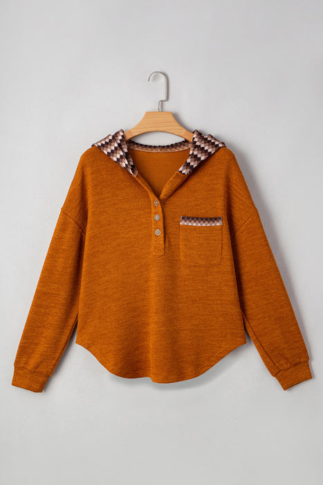 Payton Plaid Hood Patchwork Chest Pocket Henley Top