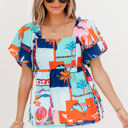  Payton Tropical Flutter Sleeve Babydoll Blouse