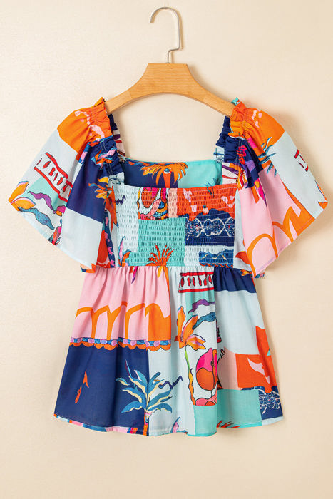 Payton Tropical Flutter Sleeve Babydoll Blouse