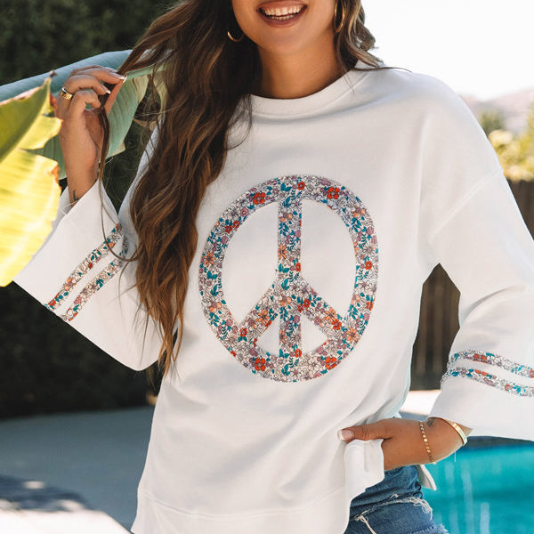 Peace Drop Shoulder Wide Sleeve Casual Top