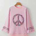 Light Pink Medium Peace Drop Shoulder Wide Sleeve Casual Top